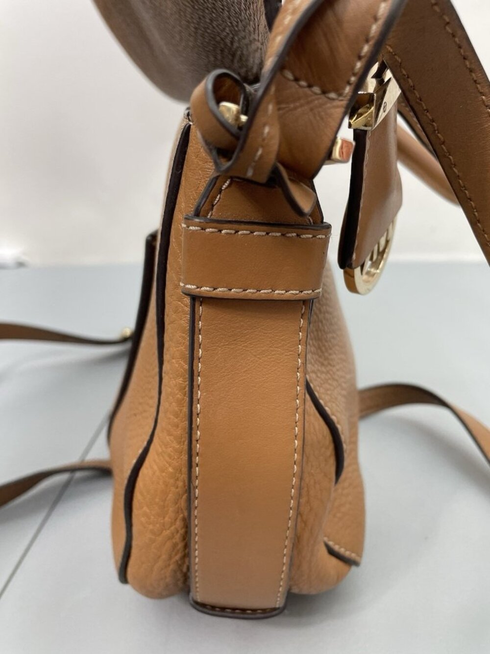 Michael Kors Romy Leather Crossbody Bag Saddle Messenger Pebbled‎ Leather Brown - Picture 13 of 16